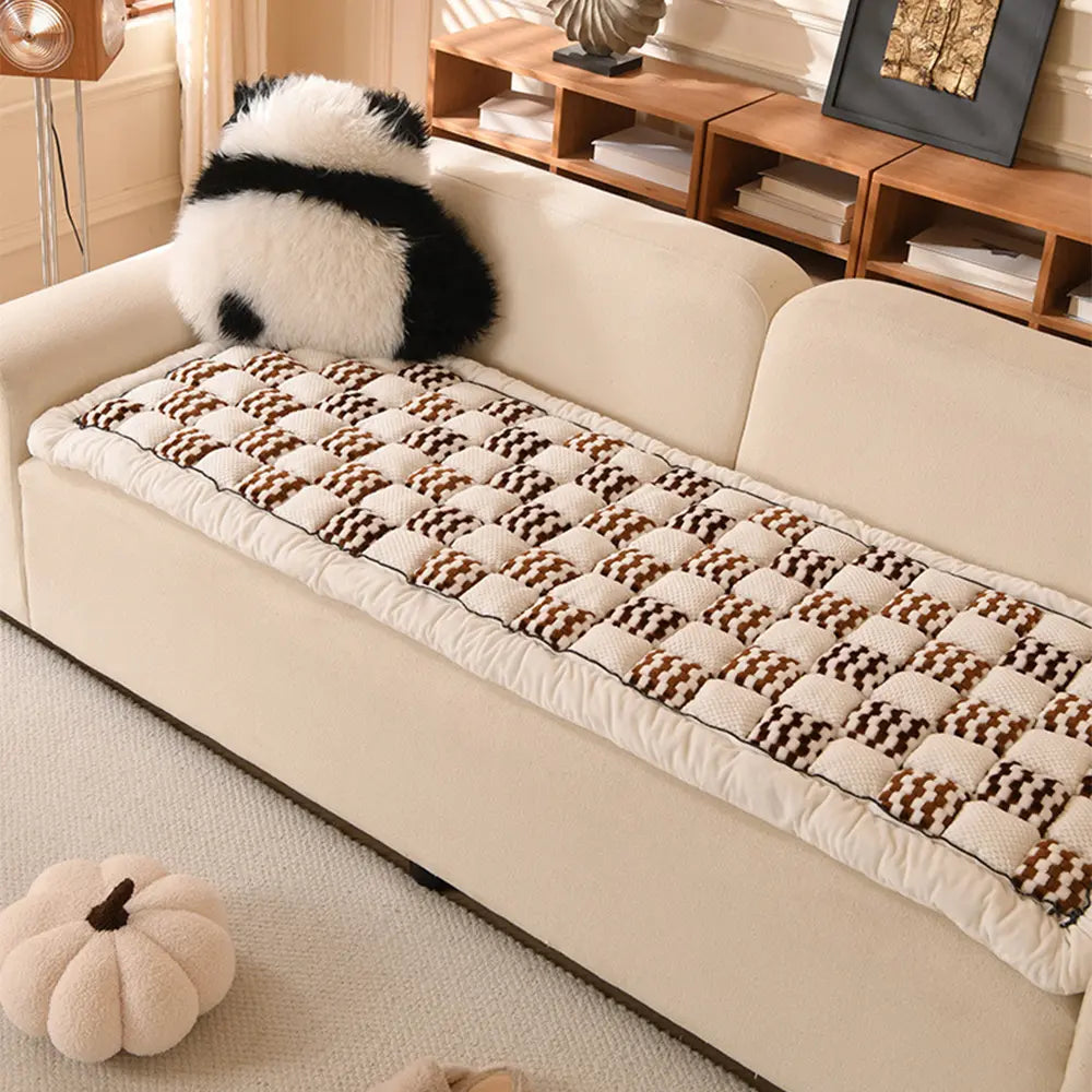 Handmade Plush Checkerboard Pet Mat Comfortable Sofa Cover