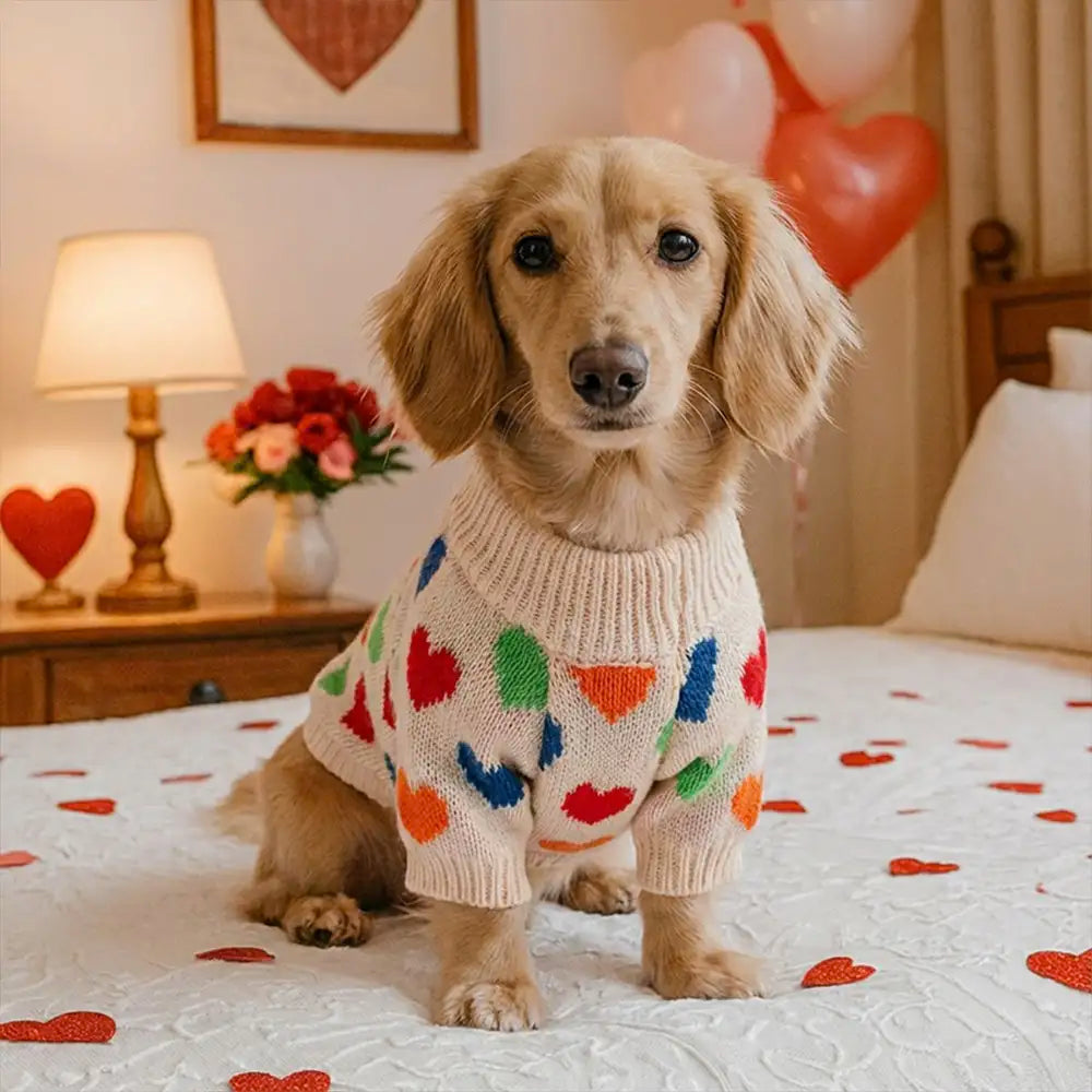 Heart Patterned Dog Sweater For Small Dogs
