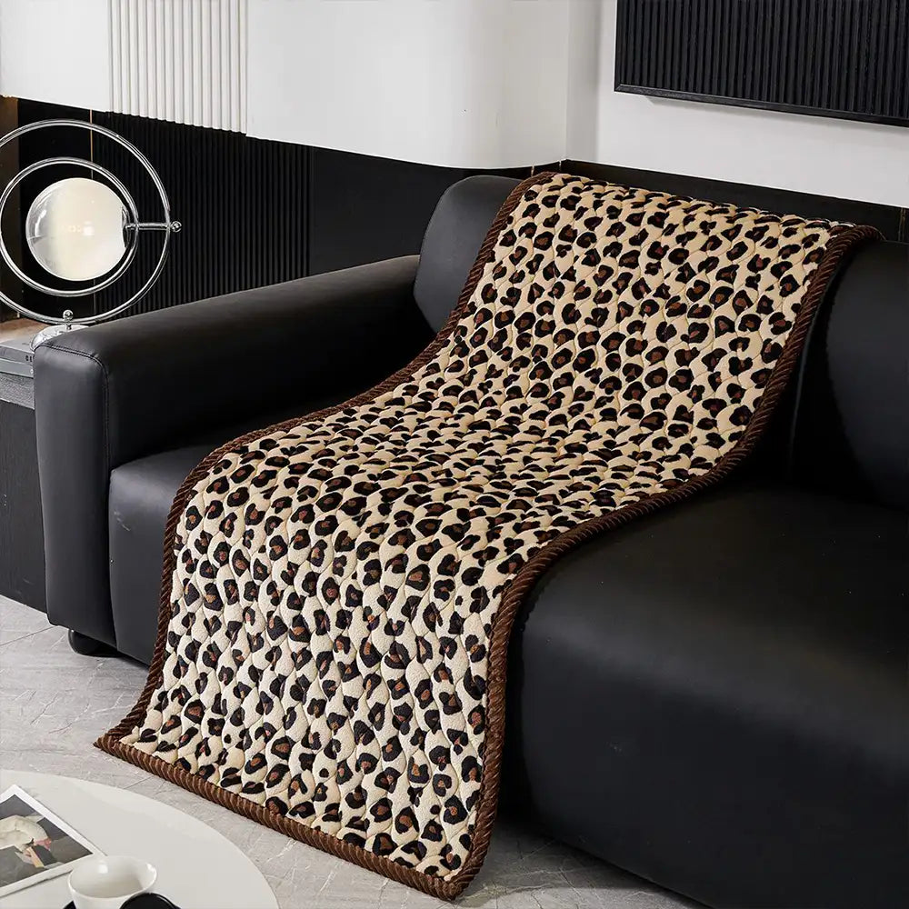 Leopard Print Plush Quilted Couch Cover