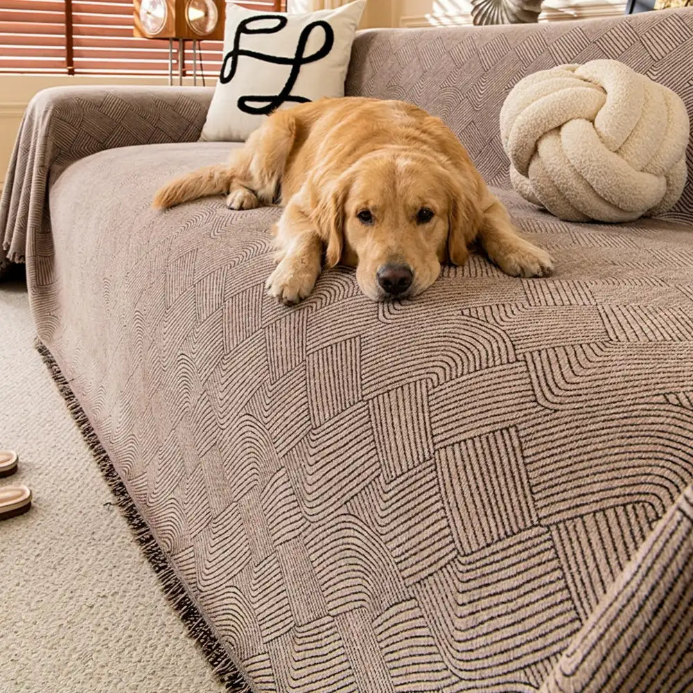 Linework Pattern Chenille Comfortable Scratch-Resistant Sofa Protection Sofa Cover