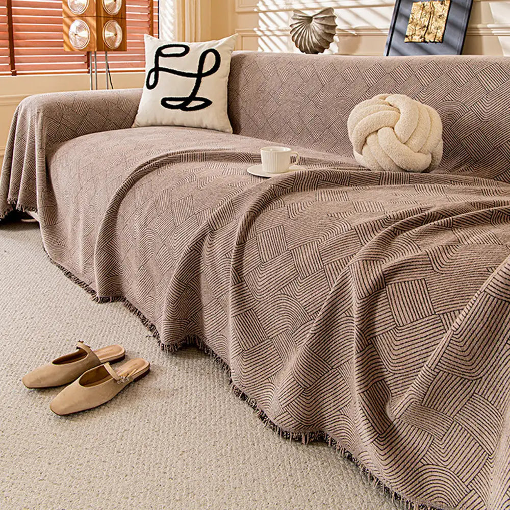 Linework Pattern Chenille Comfortable Scratch-Resistant Sofa Protection Sofa Cover