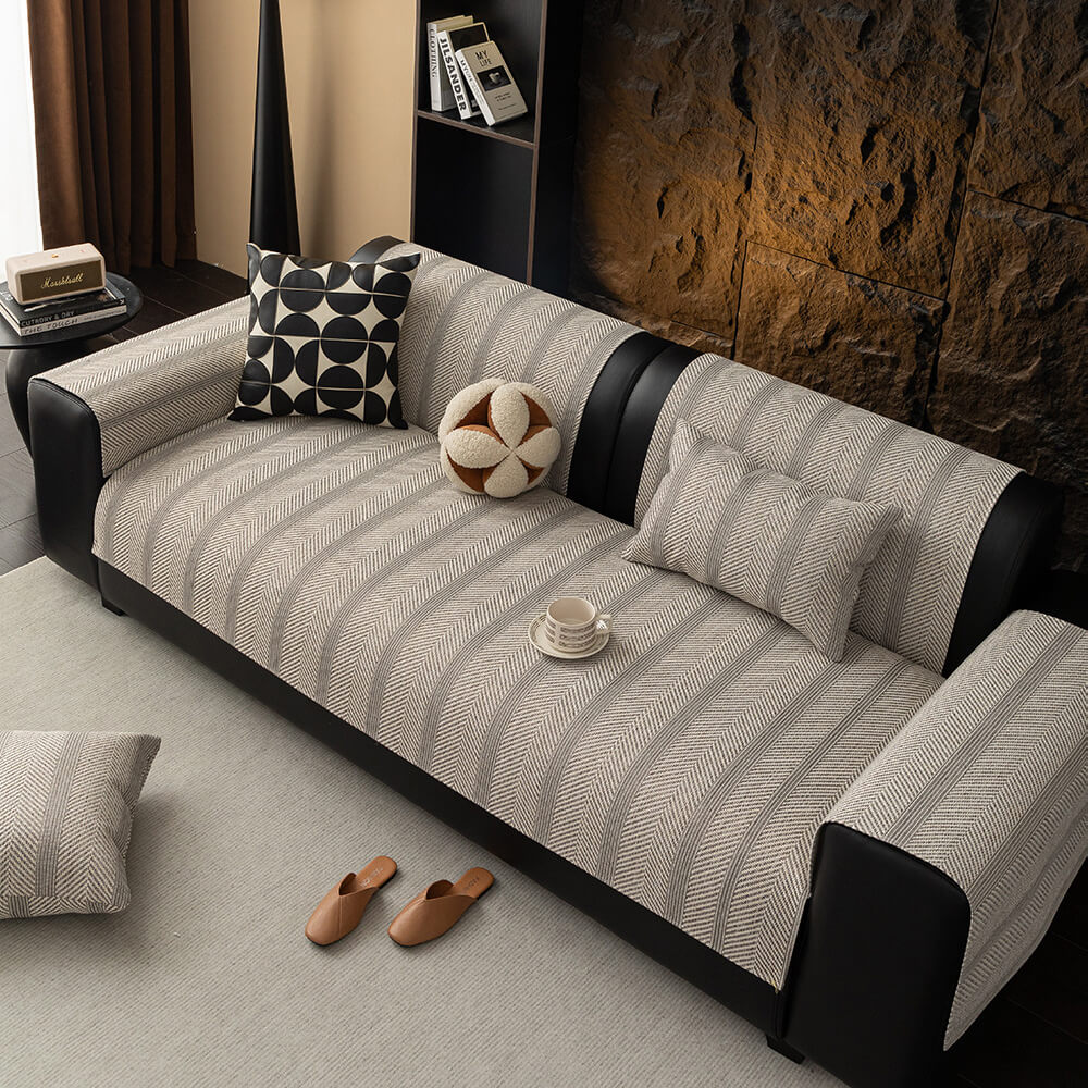 Minimalist Herringbone Weave Breathable Faux Linen All-Season Sofa Cover