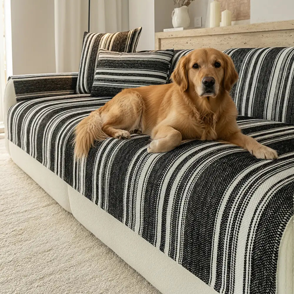 Natural Stripe Chenille Thickend Sofa Protection Washable Non-Slip Sofa Cover