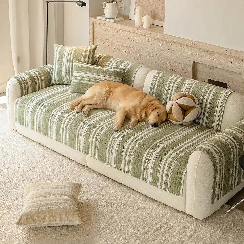 Natural Stripe Chenille Thickend Sofa Protection Washable Non-Slip Sofa Cover