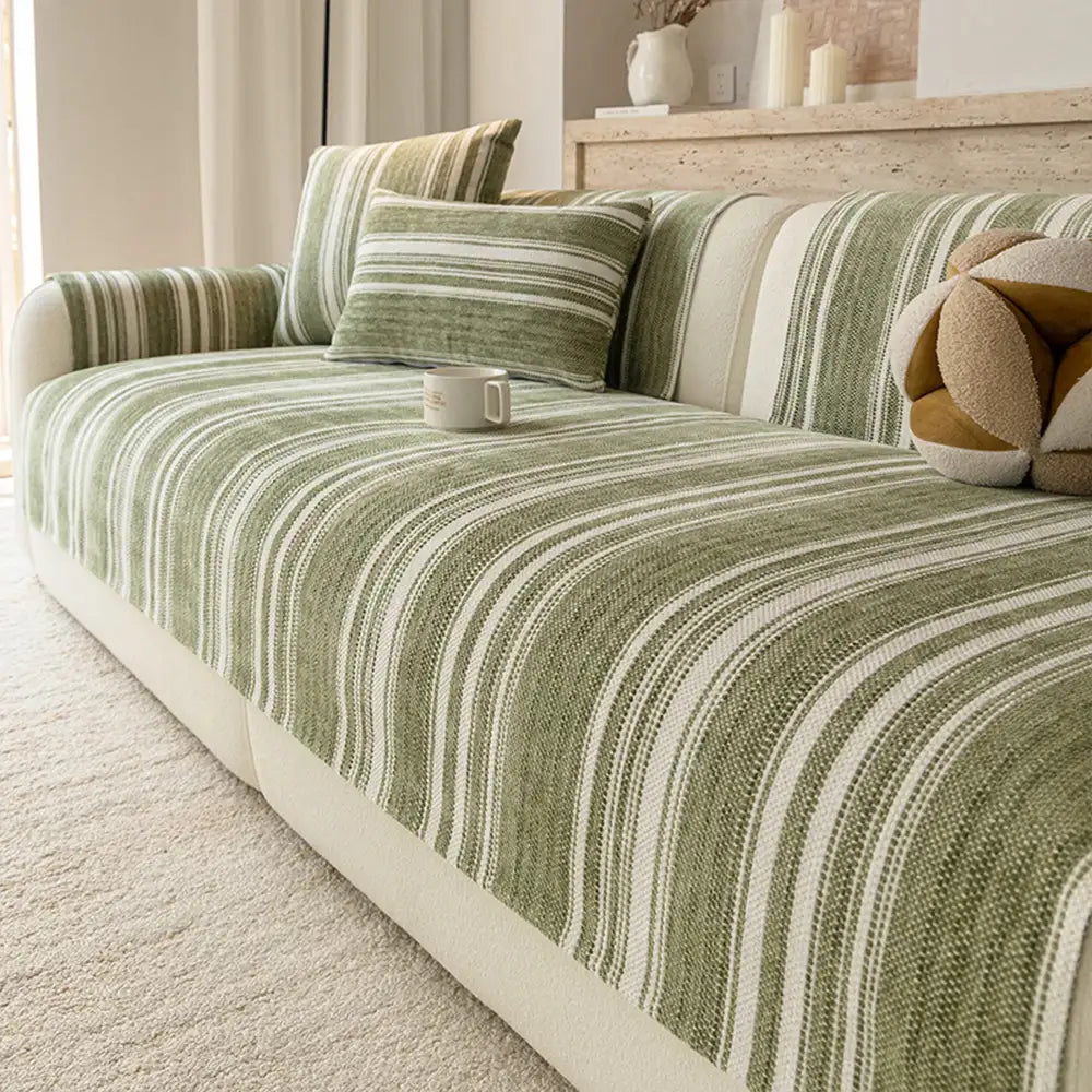Natural Stripe Chenille Thickend Sofa Protection Washable Non-Slip Sofa Cover