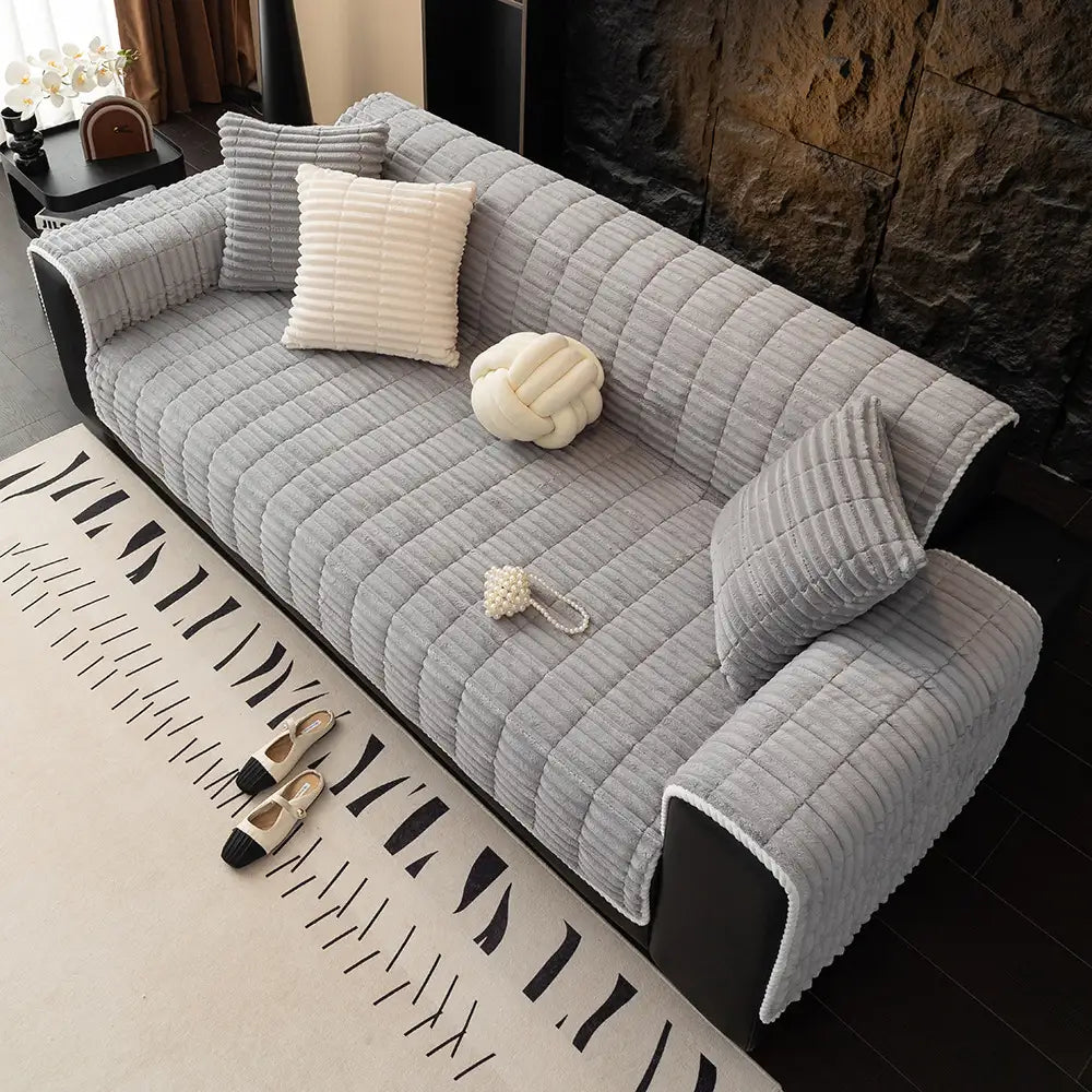 One-Piece Cozy Flannel Sofa Protection Non-Slip Sofa Cover