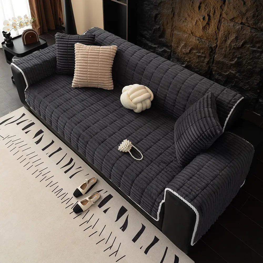 One-Piece Cozy Flannel Sofa Protection Non-Slip Sofa Cover