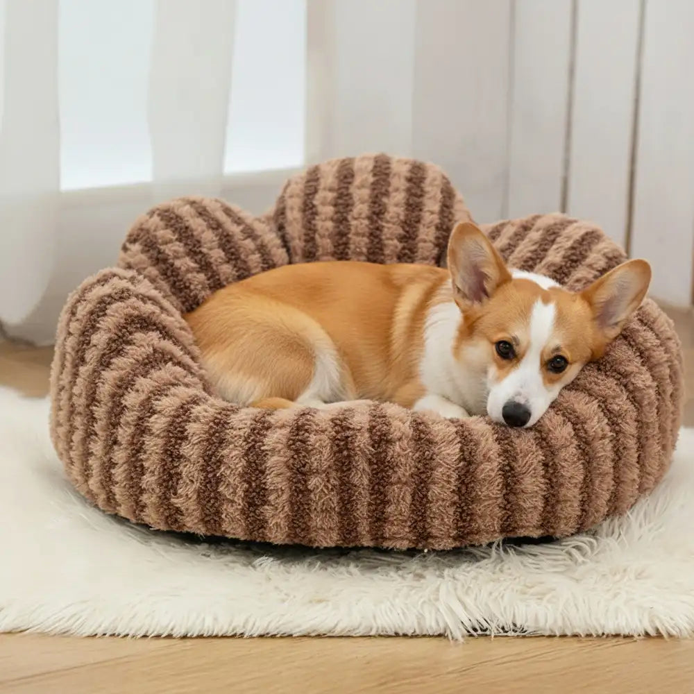 Petal-Shaped Striped Plush Pet Sofa Bed