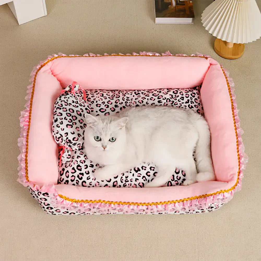 Pink Leopard Print Removable And Washable All-Season Princess Pet Bed