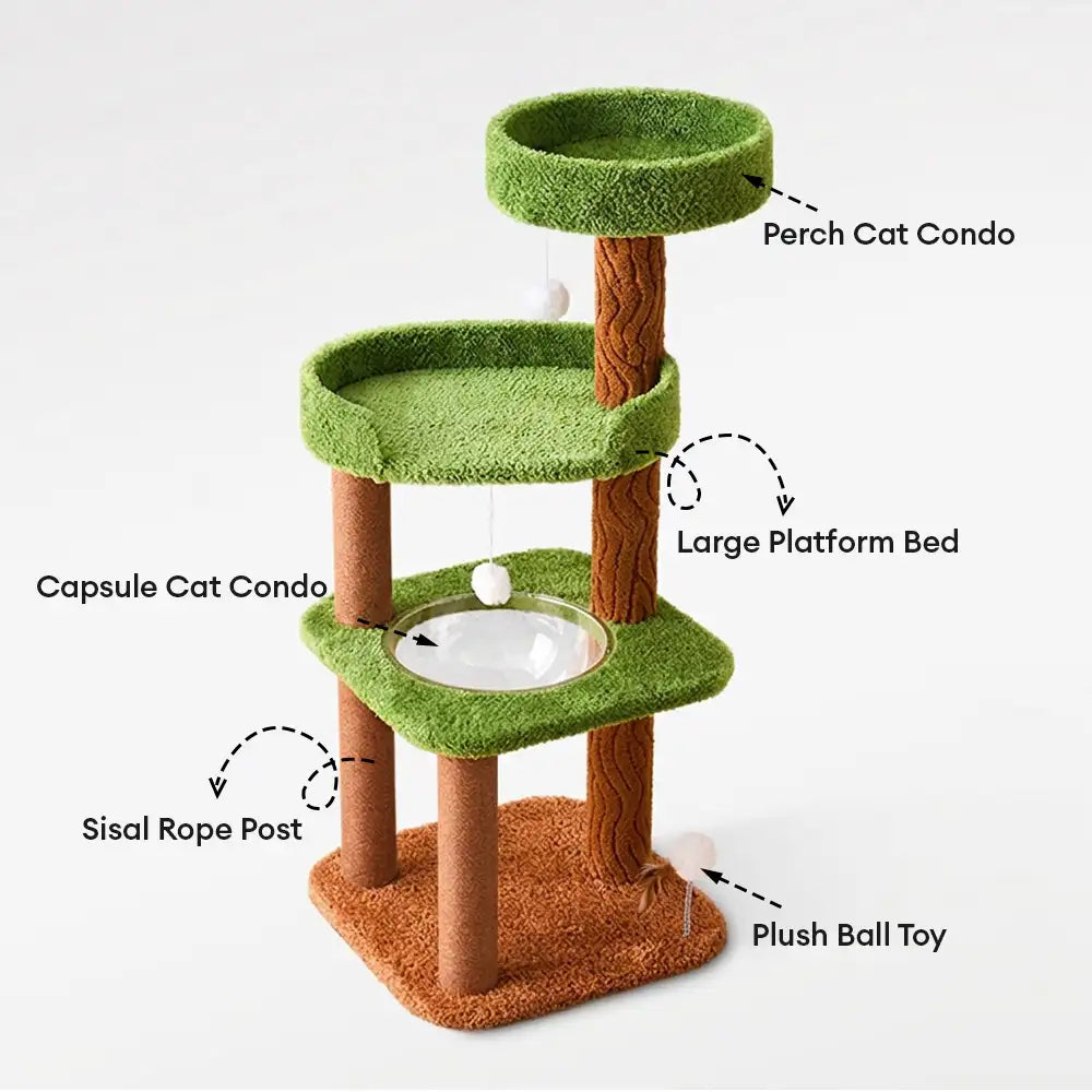 Playful Multi-Level Plush Activity Center Cat Tree with Space Capsule