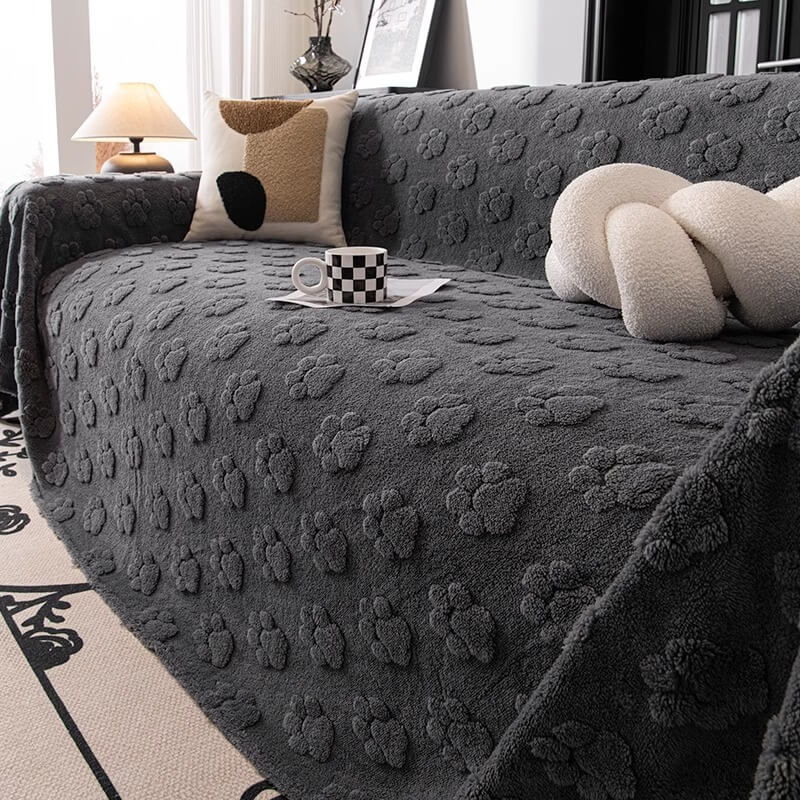 Plush Paw-Patterned Soft Sofa Protector Throw Sofa Cover
