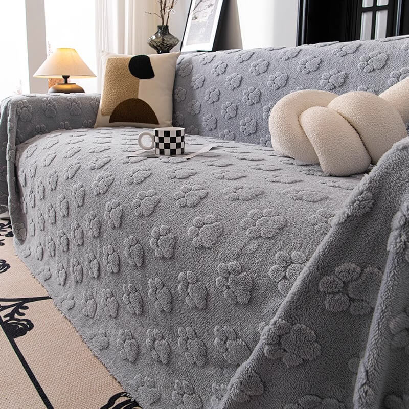 Plush Paw-Patterned Soft Sofa Protector Throw Sofa Cover
