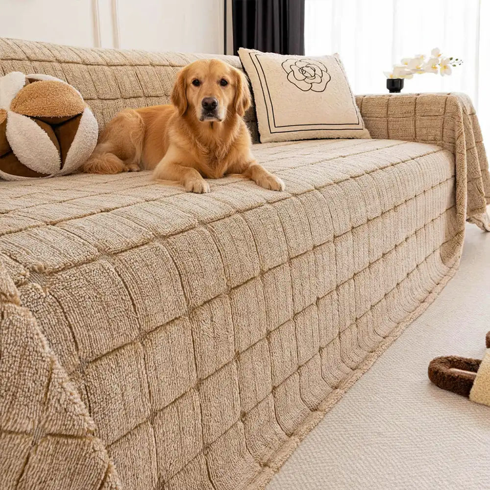 Plush Quilted Classic Checkered Comfortable Thickened Sofa Cover