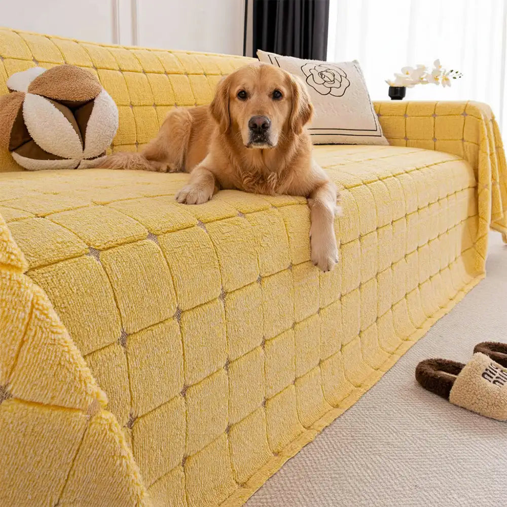 Plush Quilted Classic Checkered Comfortable Thickened Sofa Cover