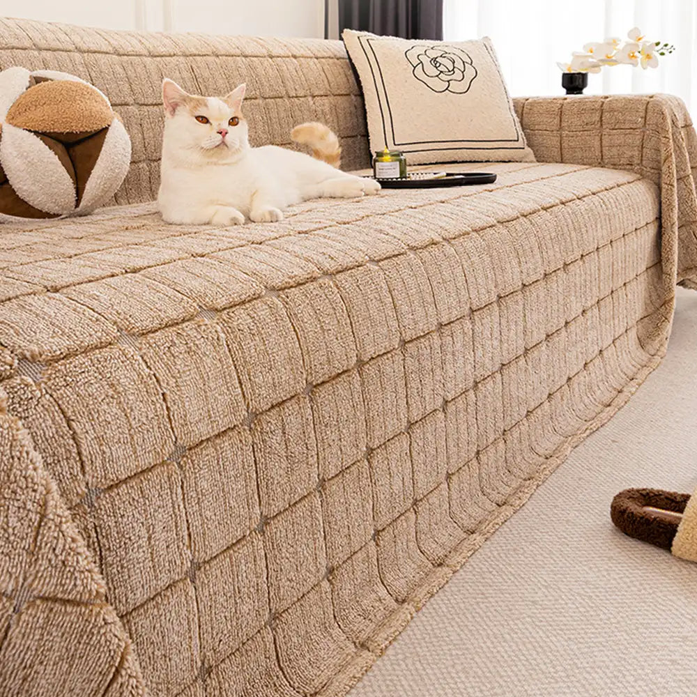 Plush Quilted Classic Checkered Comfortable Thickened Sofa Cover