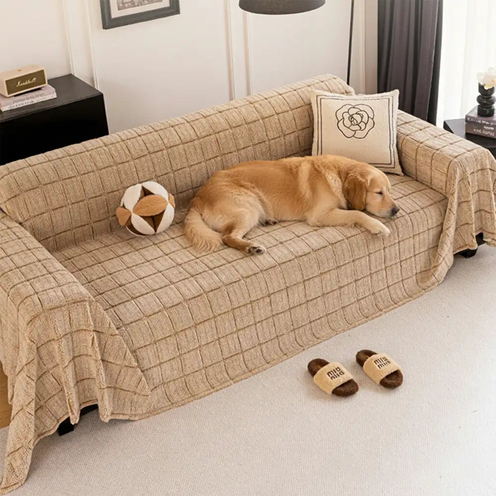 Plush Quilted Classic Checkered Comfortable Thickened Sofa Cover