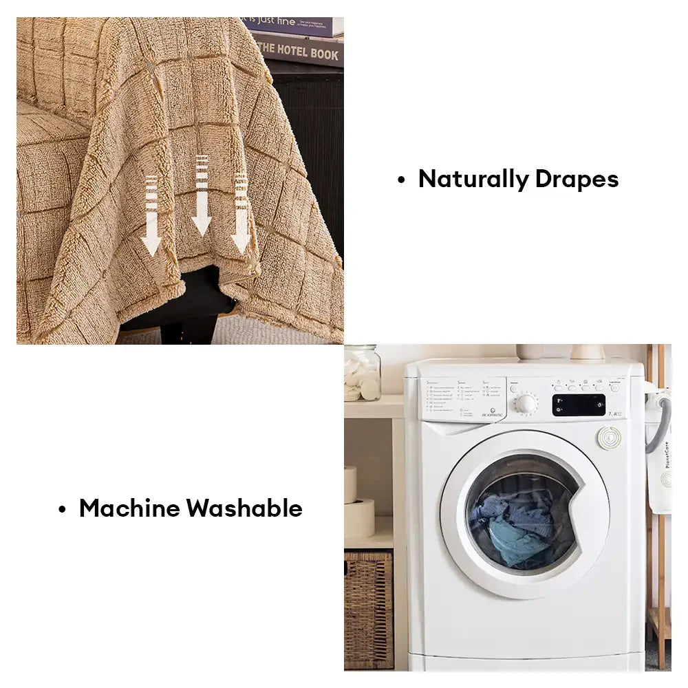 Plush Quilted Classic Checkered Comfortable Thickened Sofa Cover