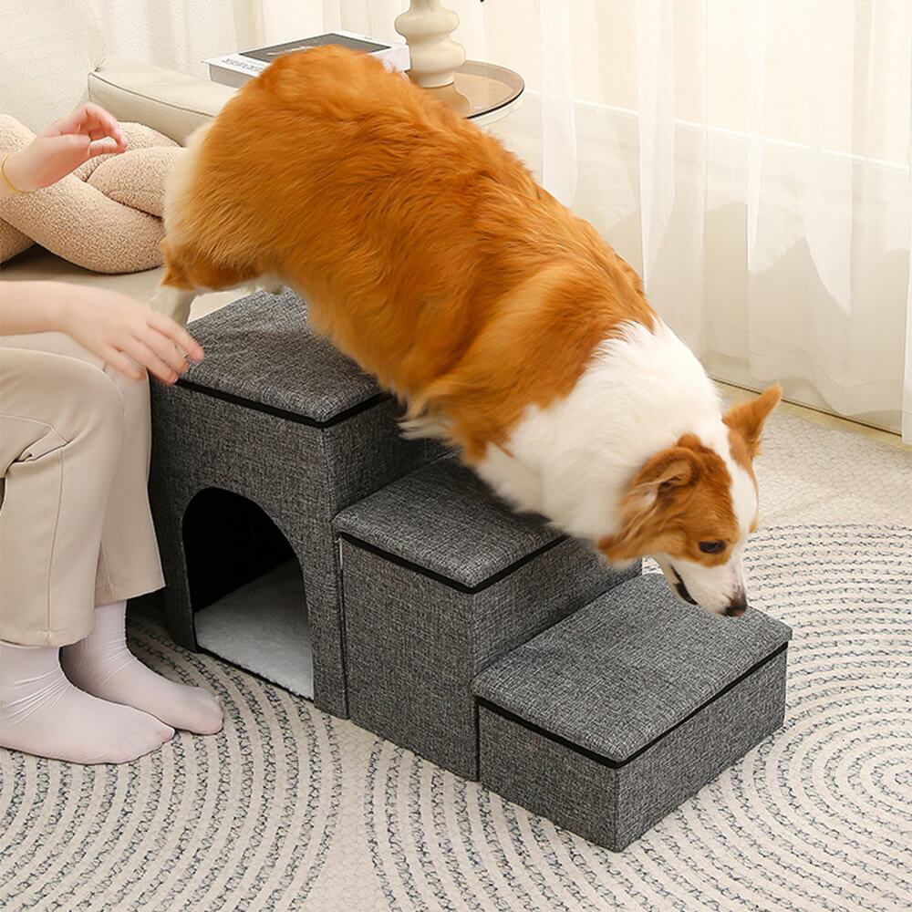 Portable Multi-Functional Foldable Dog Stairs with Storage and Condo