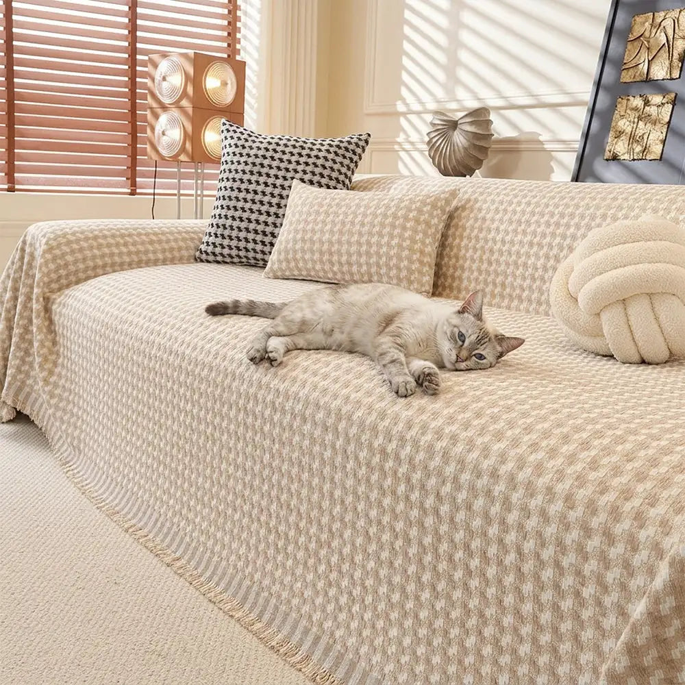 Puzzle Textured Chenille Scratch-Resistant Sofa Large Blanket Sofa Cover