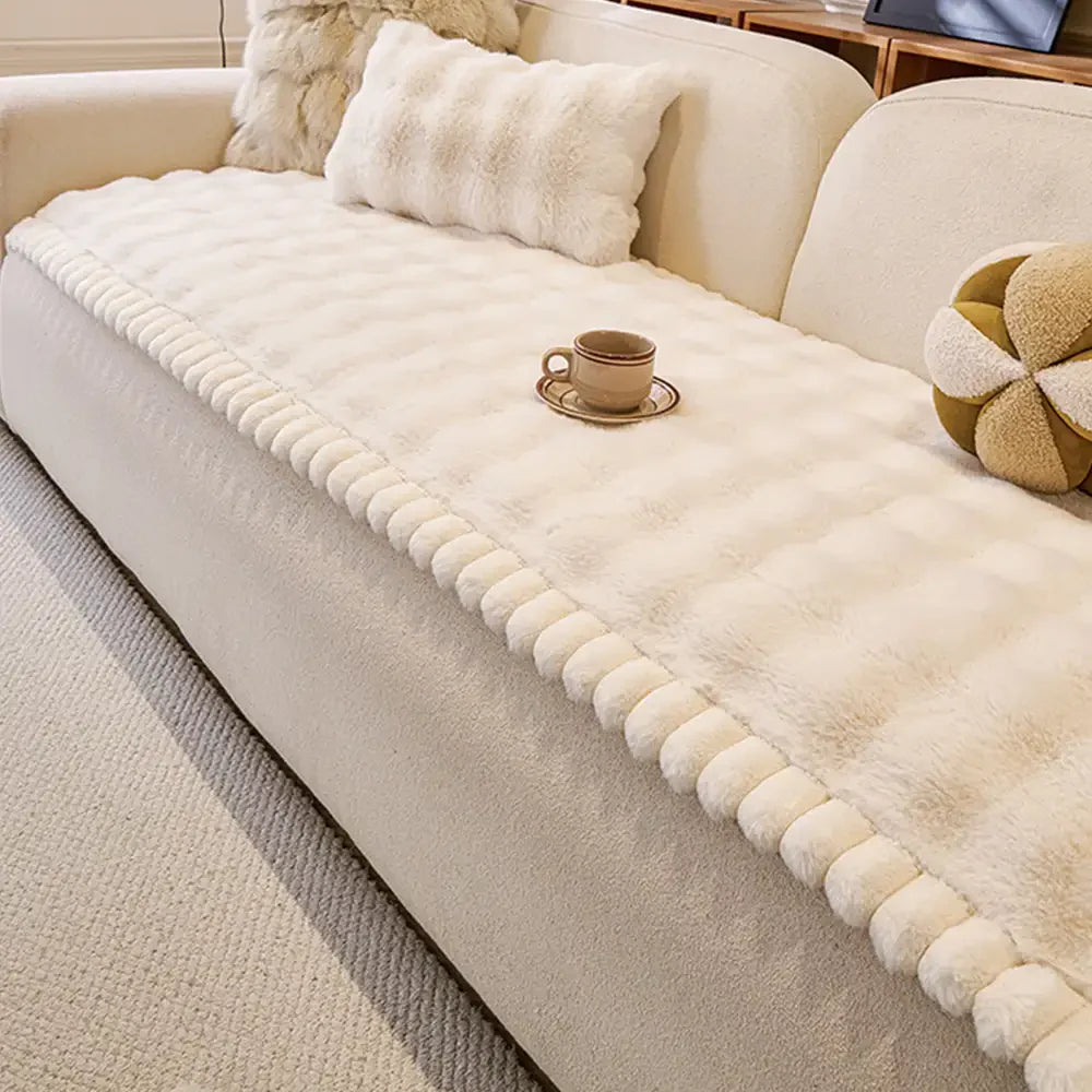 Soft Faux Rabbit Plush Thick Skin-Friendly Non-Slip Sofa Cover