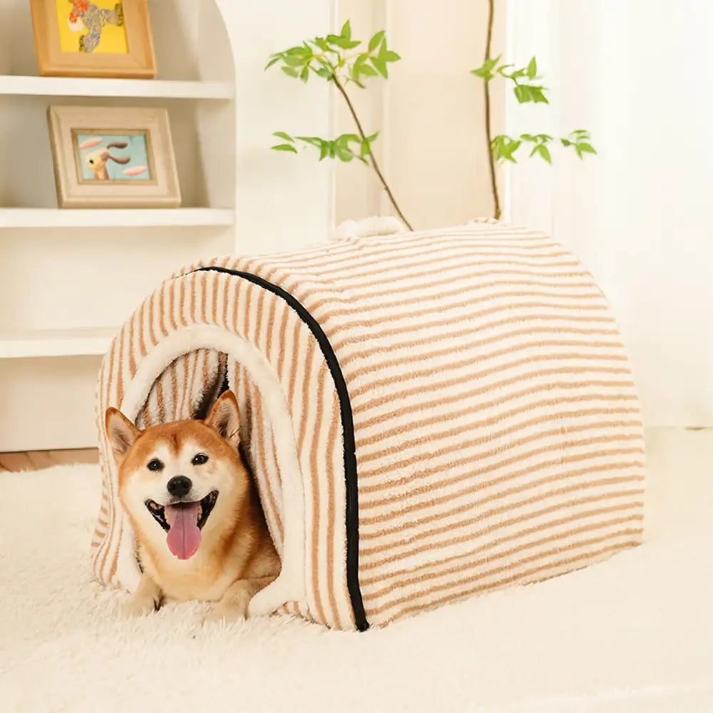 Striped Cave-Style Warm Deep Sleeping Snug Cat Cave Dog House