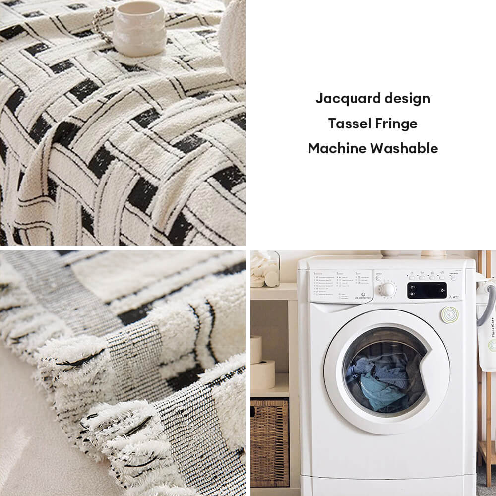 Stylish Checkered Fringed Tassel Chenille Sofa Protector Throw Sofa Cover