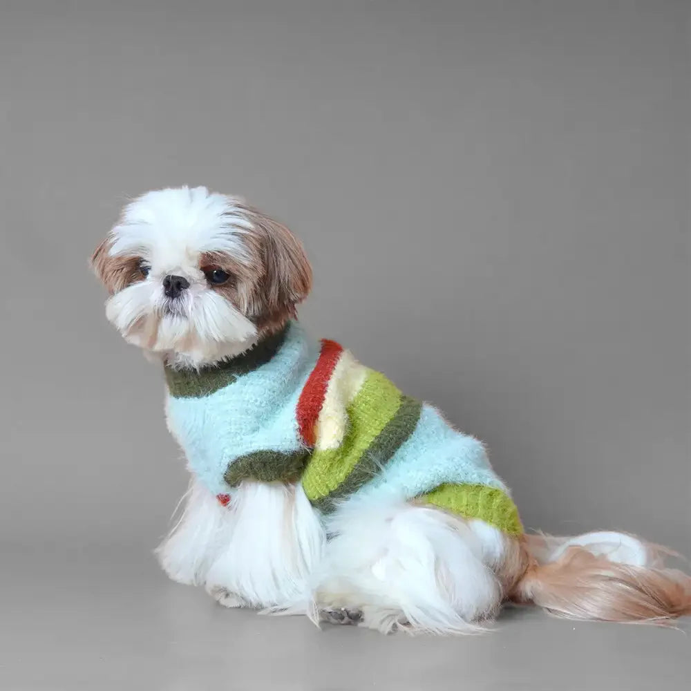 Stylish Striped Stand-Up Collar Knitted Plush Dog Sweater