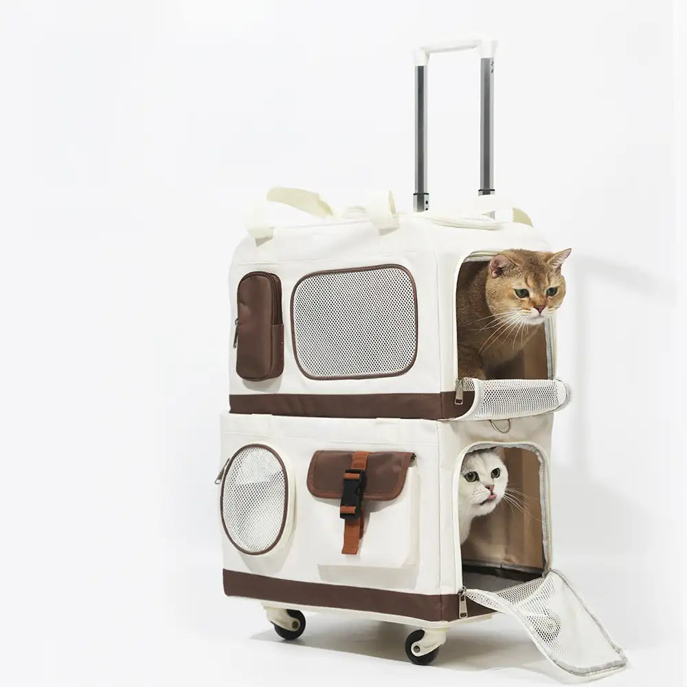 Travel Carrier Double-Layer Foldable Cat Bag with Detachable Trolley