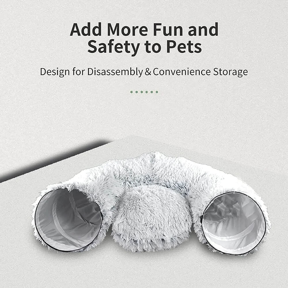 2 in 1 Foldable Indoor Soft Round Cat Tunnel Bed - FUNNYFUZZY