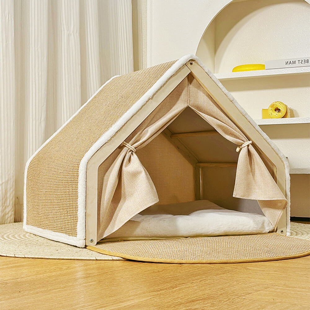 All-in-One Cat Tent with Scratching Roof and Cozy Sleeping Area