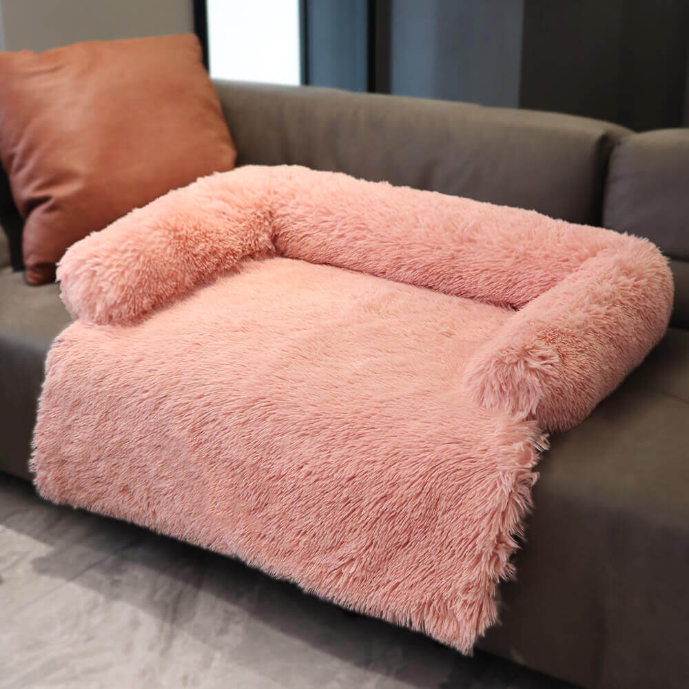 Lit pour chien protecteur de meubles apaisant - Dossier pelucheux