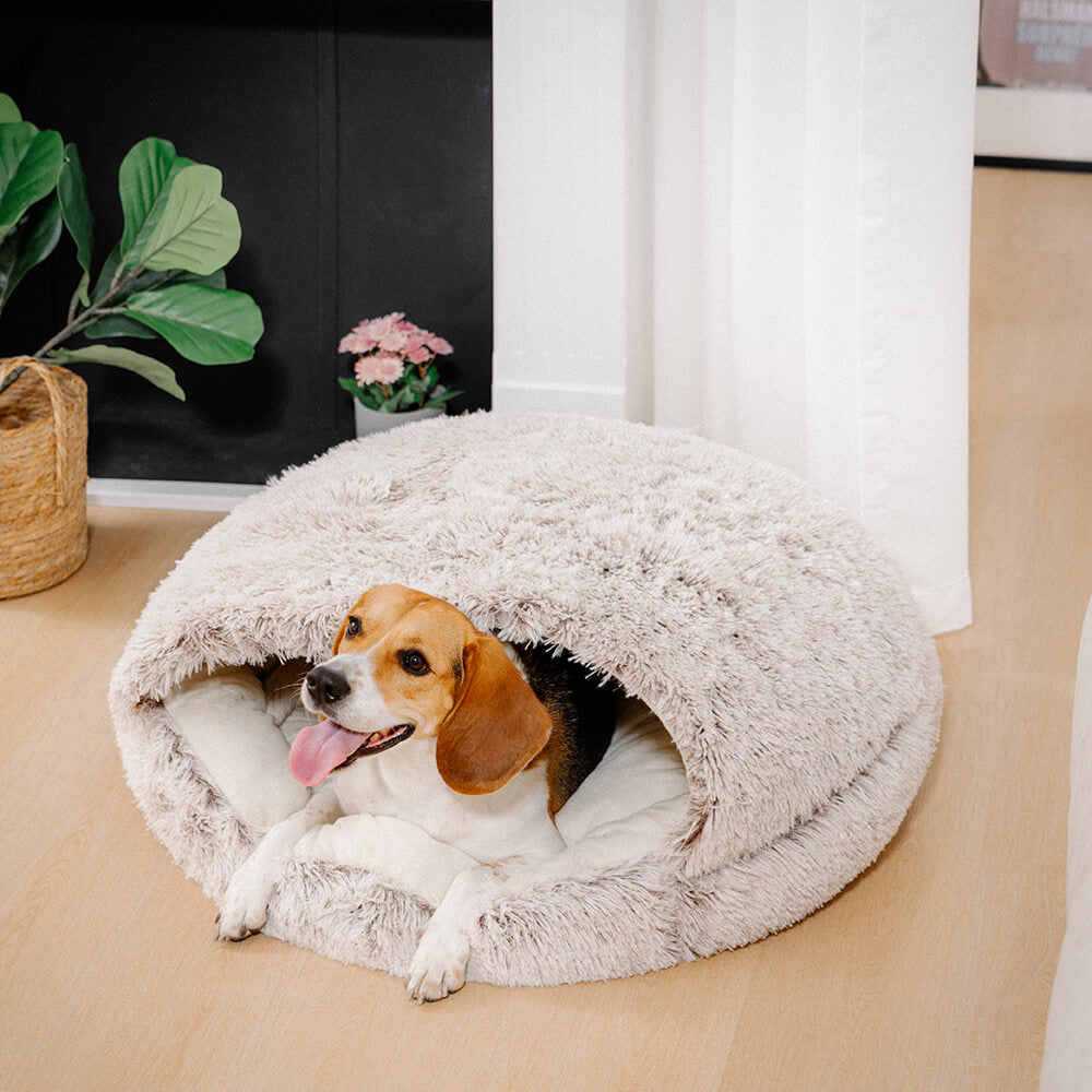 Calming Plush Semi-Enclosed Pet Nest Pita Bed For Dogs - FUNNYFUZZY