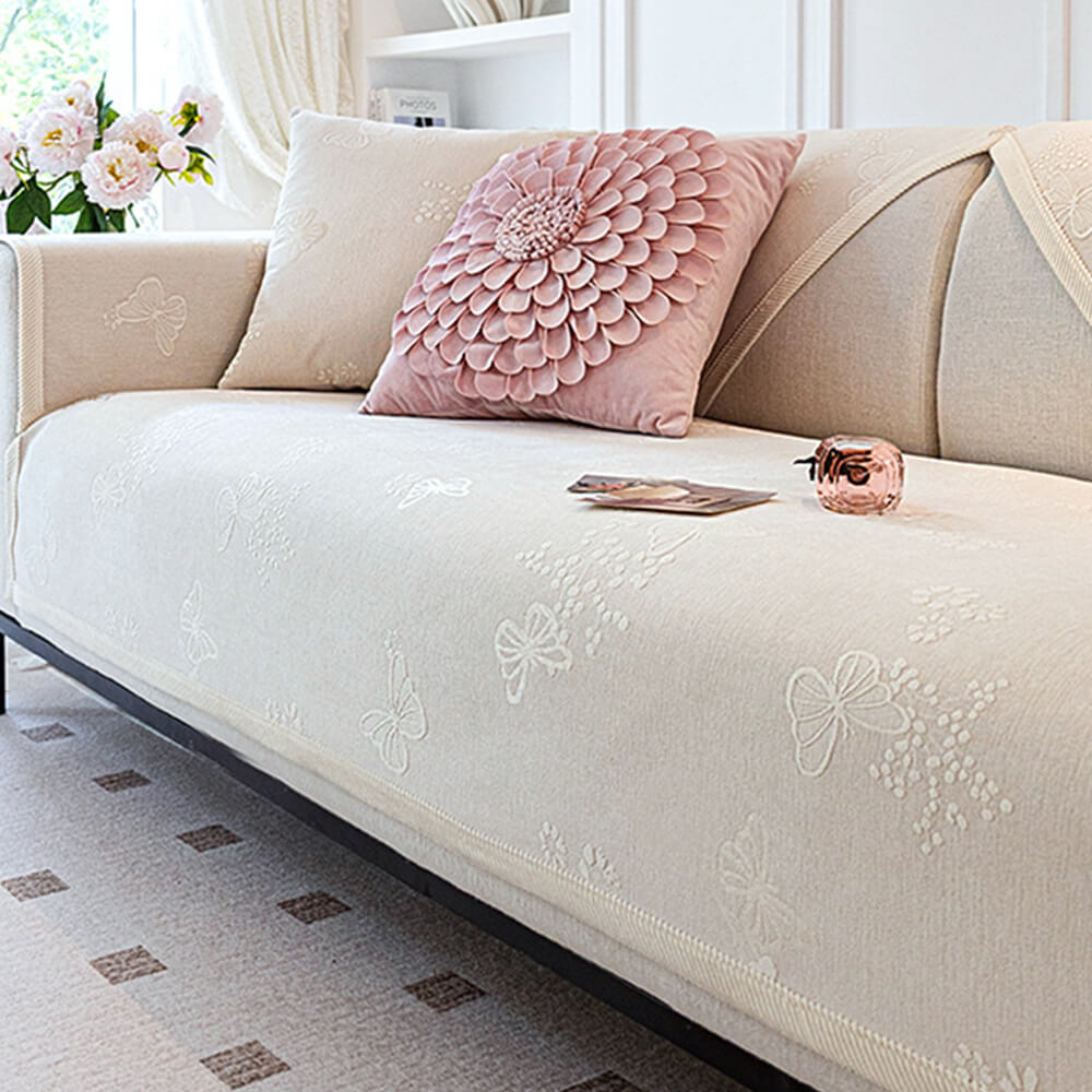 Chenille Anti-Slip Butterfly Pattern Morandi Color Sofa Cover