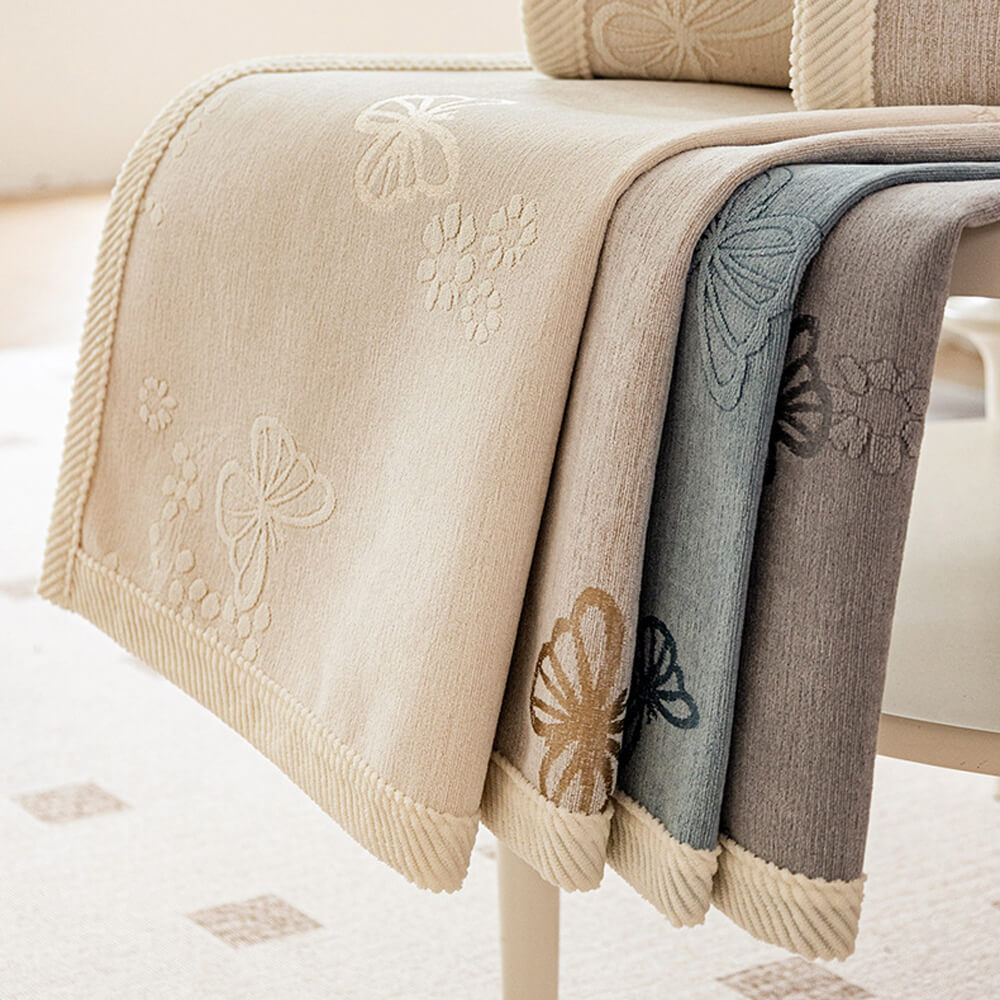 Chenille Anti-Slip Butterfly Pattern Morandi Color Sofa Cover