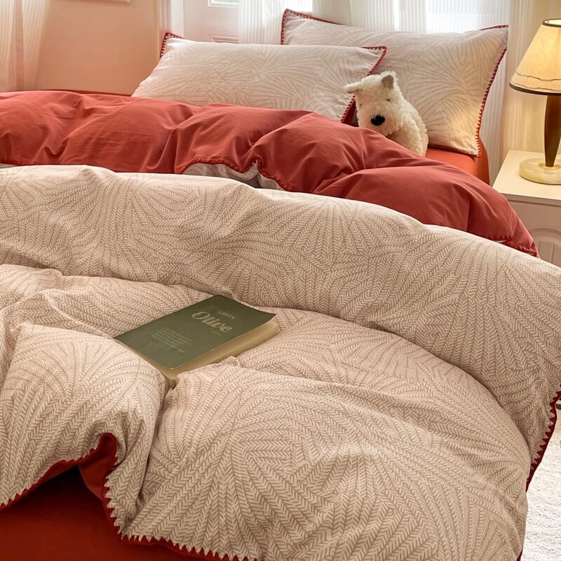Classic Leaf Style Pure Cotton Sanded Bedding