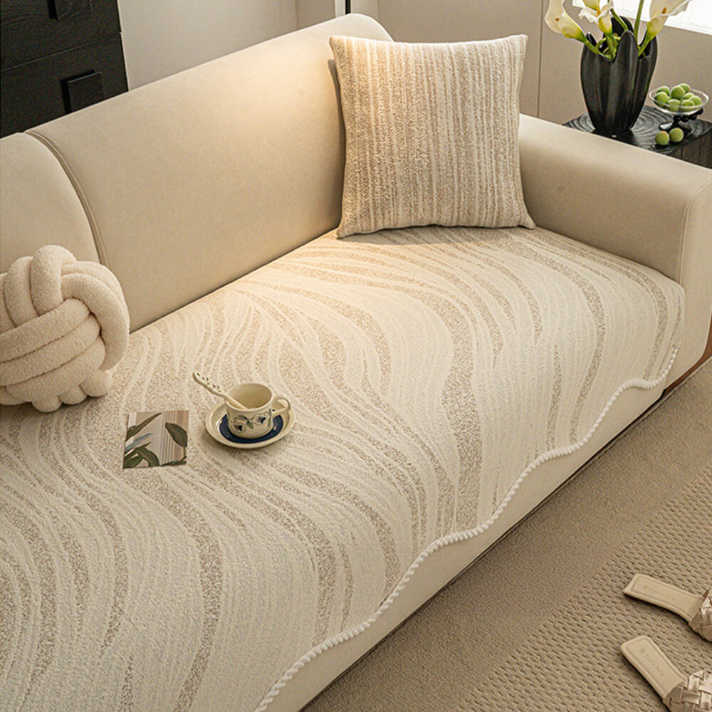 Cool Touch Ice Silk Minimalist Style with Braided Edge Sofa Cover