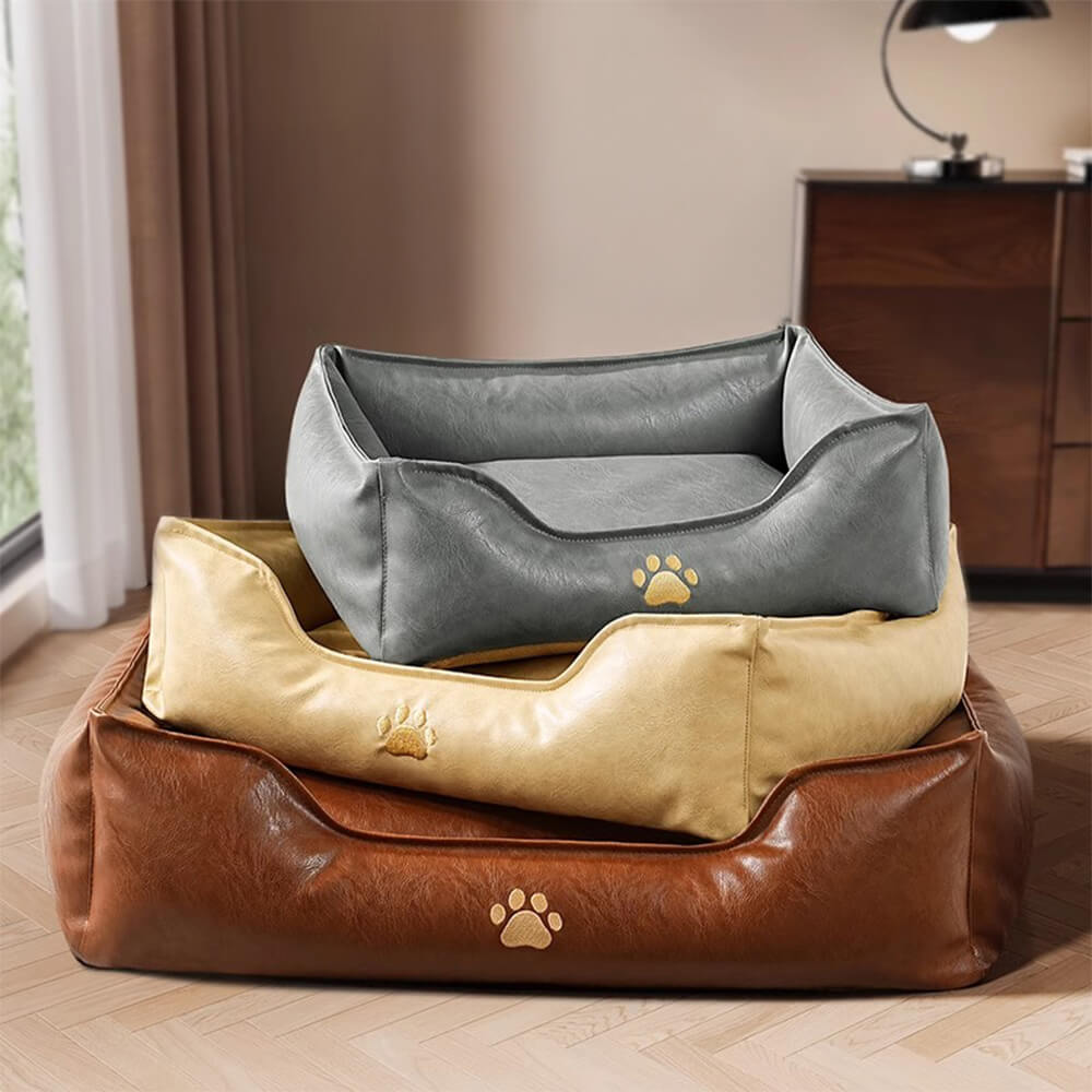 Luxury Faux Leather Waterproof Removable Dog Sofa Bed
