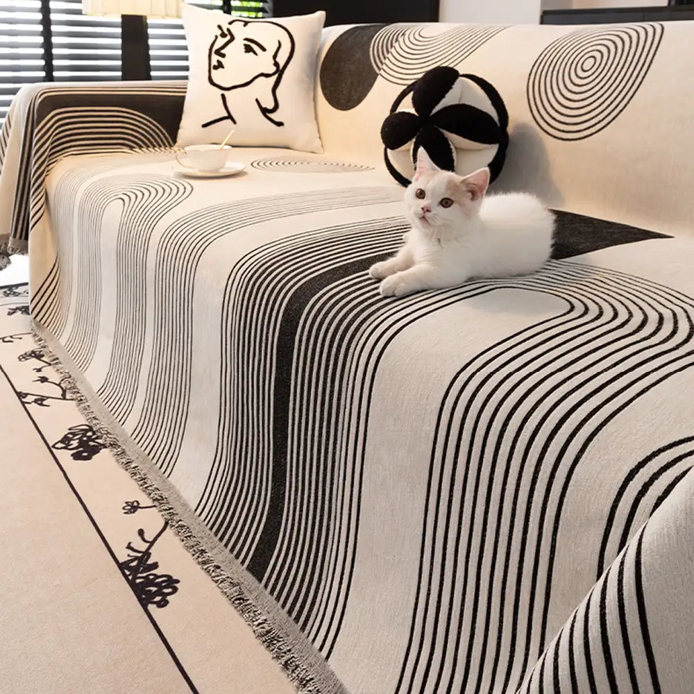 Geometric Striped Chenille Durable Sofa Protection Sofa Cover
