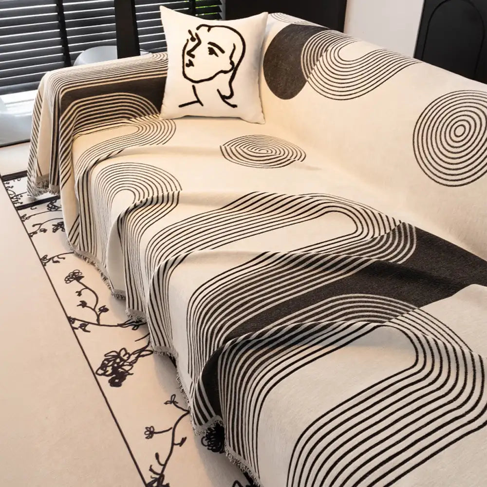 Geometric Striped Chenille Durable Sofa Protection Sofa Cover