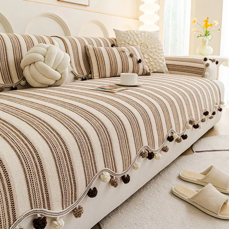 Irregular Contrast Color Chenille Skin-Friendly Non-Slip Sofa Protective Sofa Cover