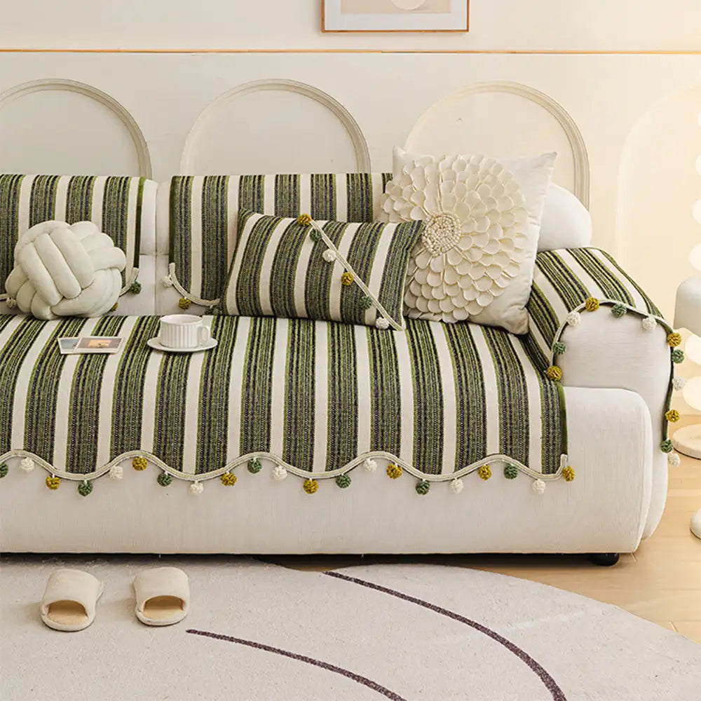Irregular Contrast Color Chenille Skin-Friendly Non-Slip Sofa Protective Sofa Cover