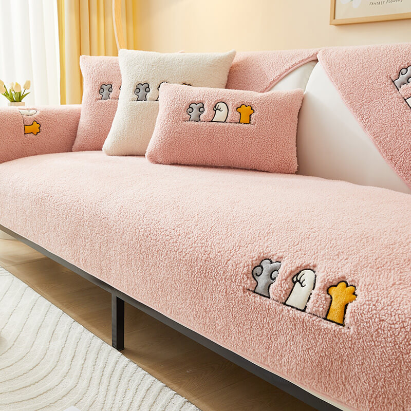 Lovely Cat's Paw Sherpa Fleece Anti-Slip Sofa Cover