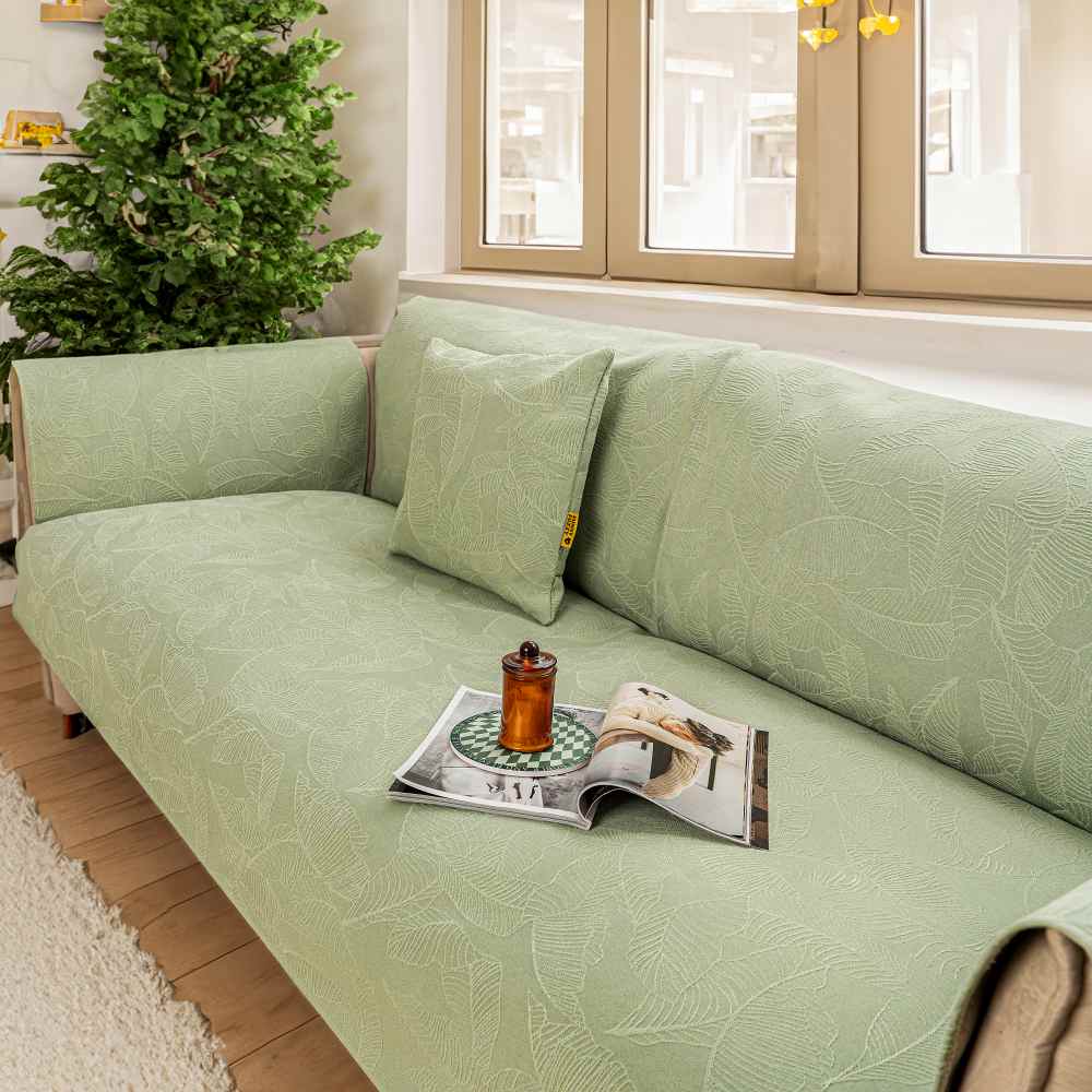 Luxury Solid Color Leaf Textured Jacquard Sofa Protector Sofa Cover