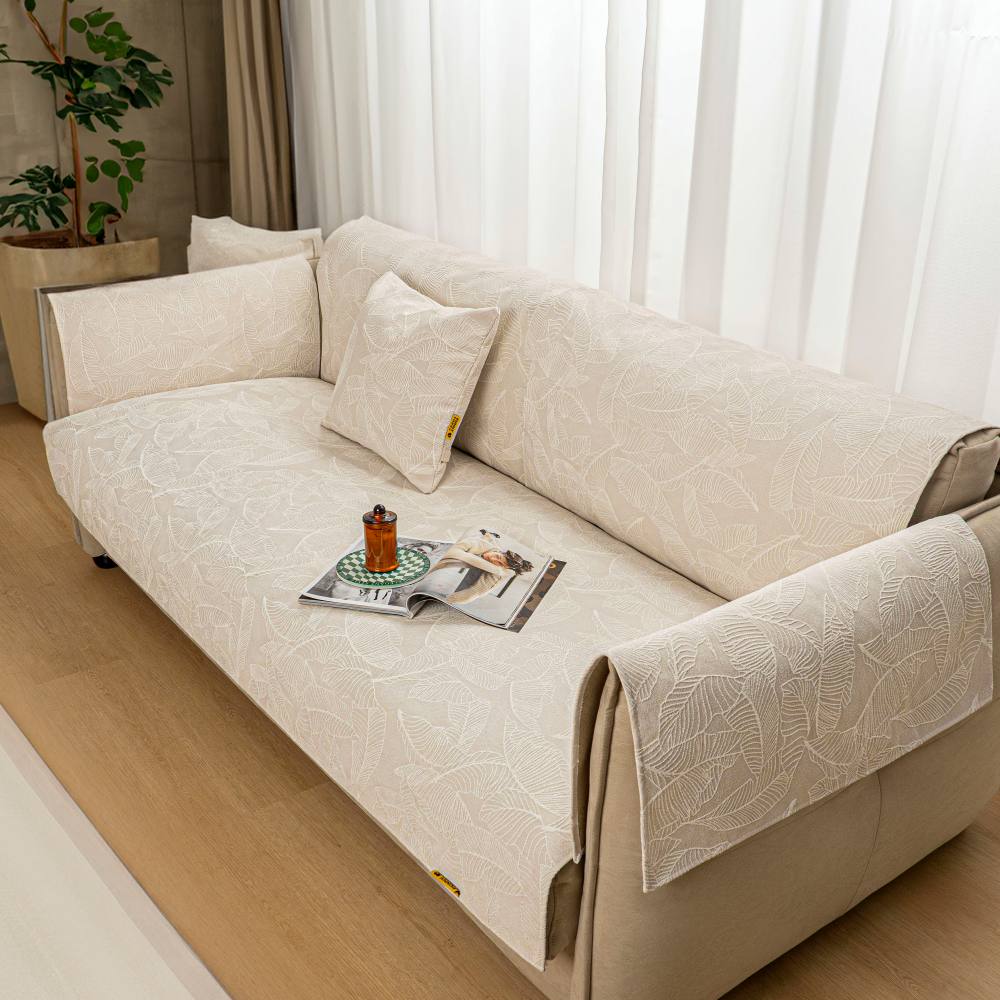 Luxury Solid Color Leaf Textured Jacquard Sofa Protector Sofa Cover