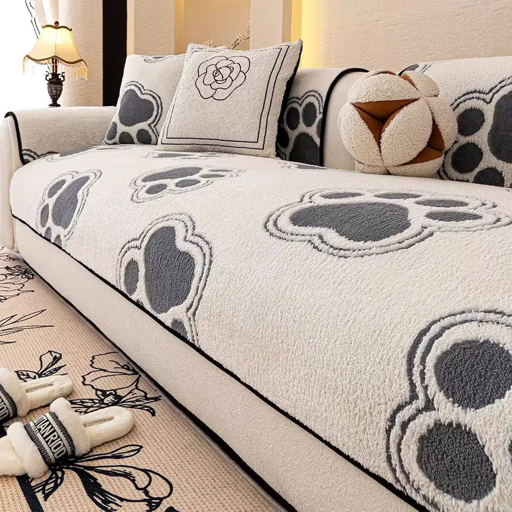 Paw Print Soft Polar Fleece Sofa Protector Non-slip Sofa Cover