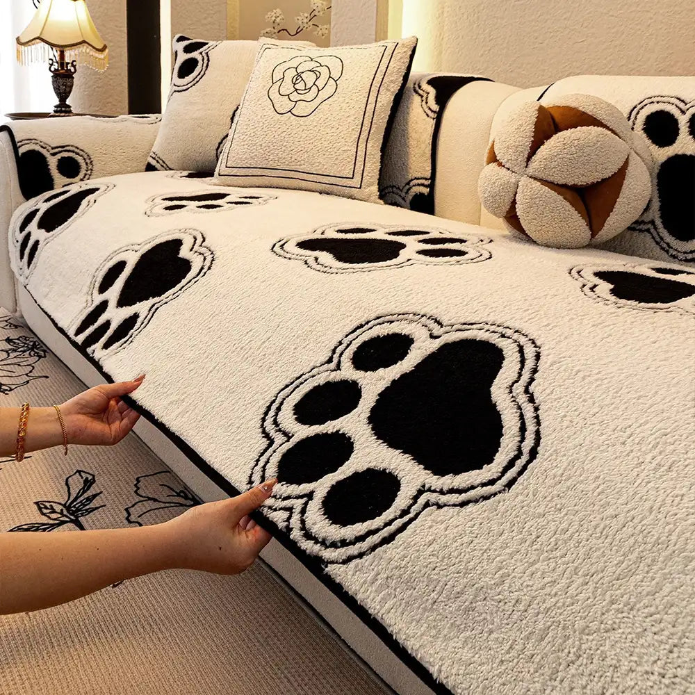 Paw Print Soft Polar Fleece Sofa Protector Non-slip Sofa Cover