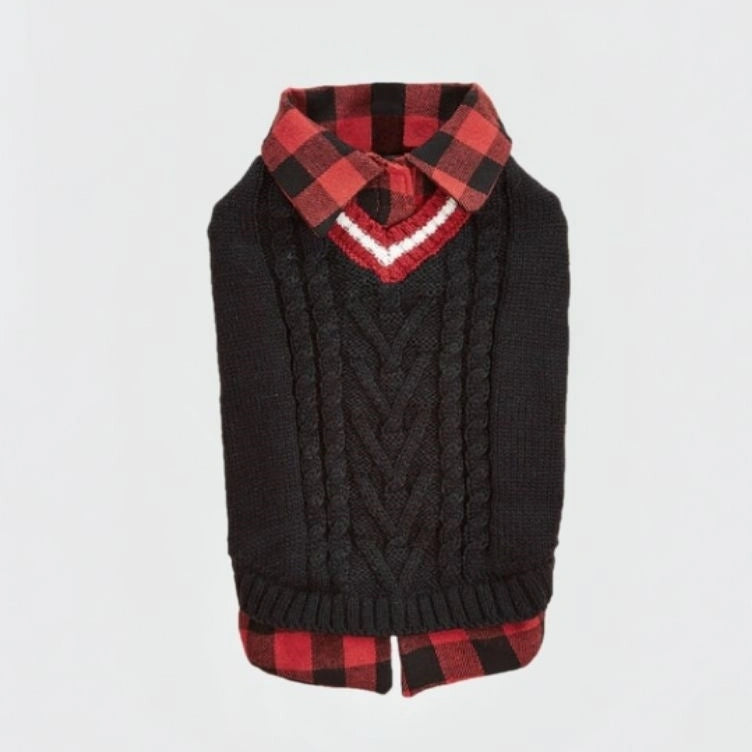 Perfect for Fall Winter Plaid Collar Cable Knit Dog Sweater Vest