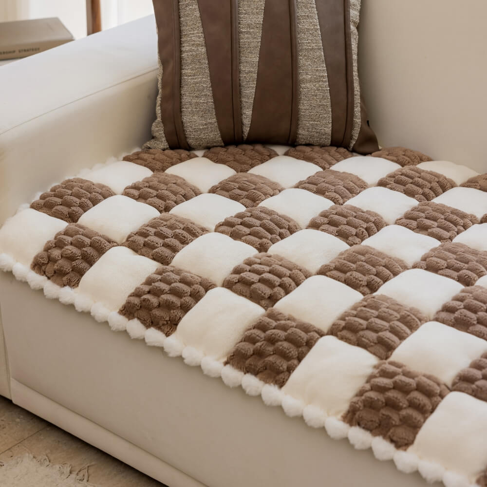 Plush Handmade Color Block Dog Mat Soft Sofa Protector Non-Slip Sofa Cover