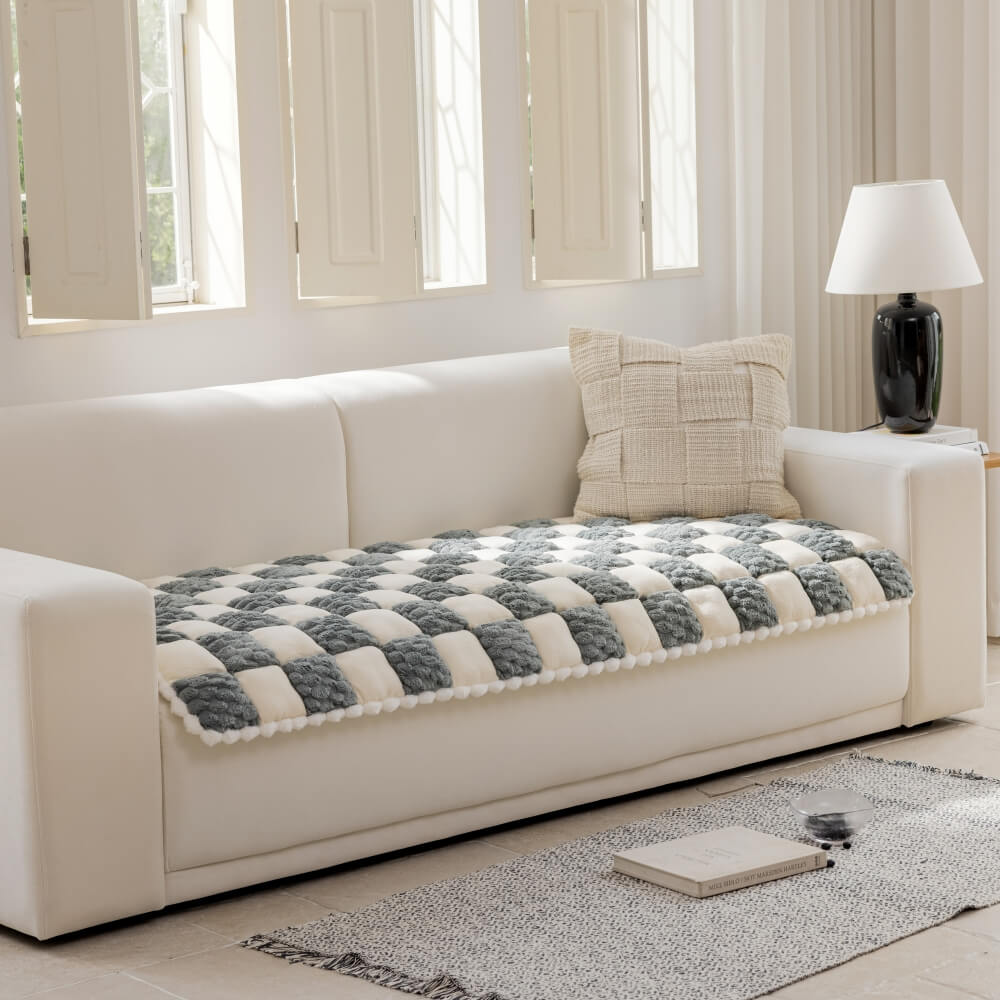 Plush Handmade Color Block Dog Mat Soft Sofa Protector Non-Slip Sofa Cover