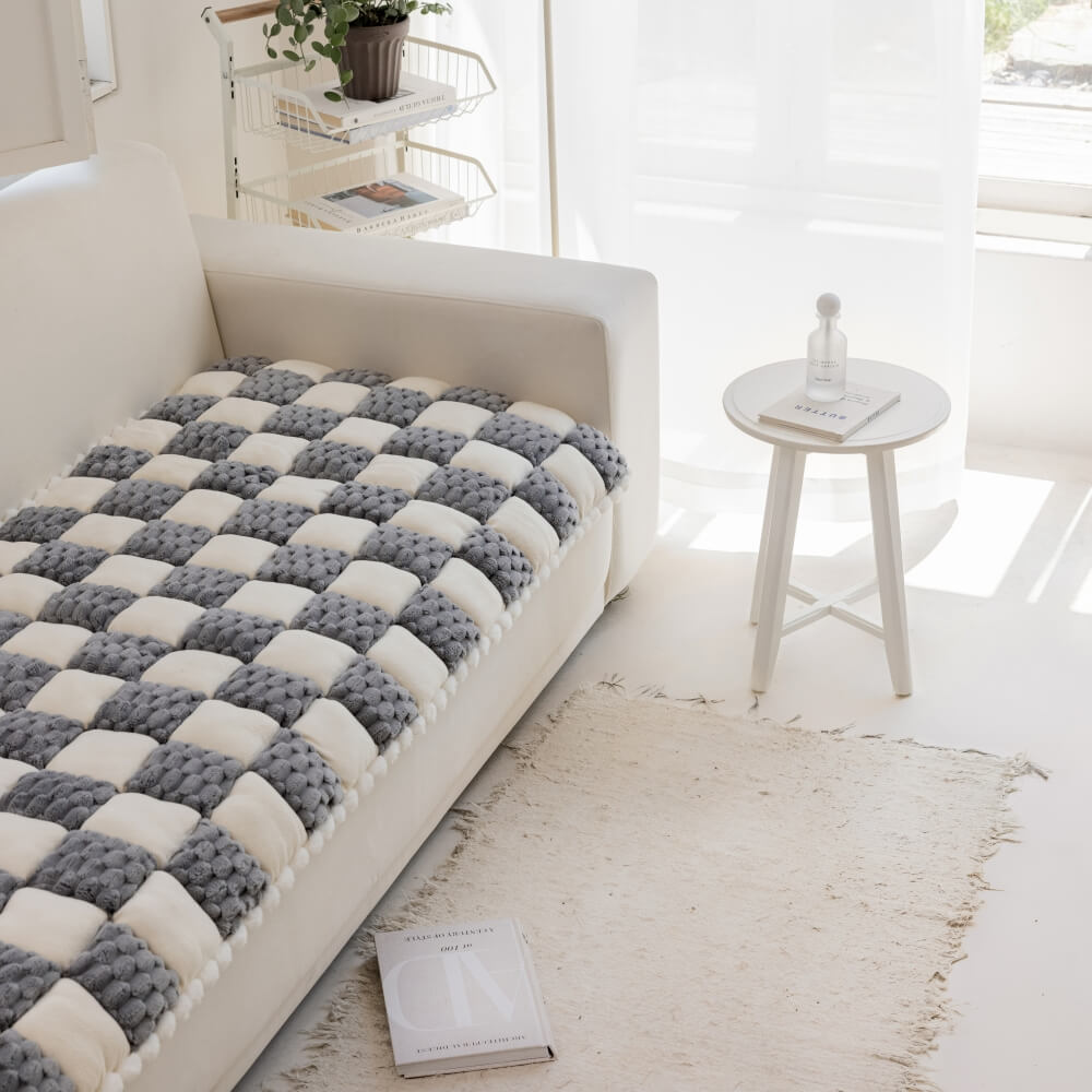 Plush Handmade Color Block Dog Mat Soft Sofa Protector Non-Slip Sofa Cover